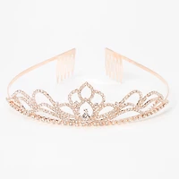 Rose Gold Rhinestone Lotus Flower Mini Tiara
