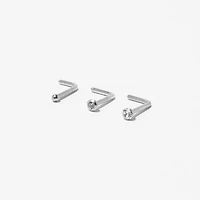 20G Silver-tone Stainless Steel Mixed Crystal Nose Studs - 3 Pack