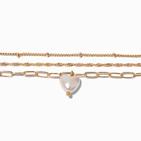 Gold-tone Faux Pearl Heart Multi-Strand Bracelet