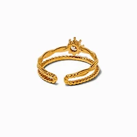 Gold-tone Stainless Steel Cubic Zirconia Flower Multi Strand Toe Ring