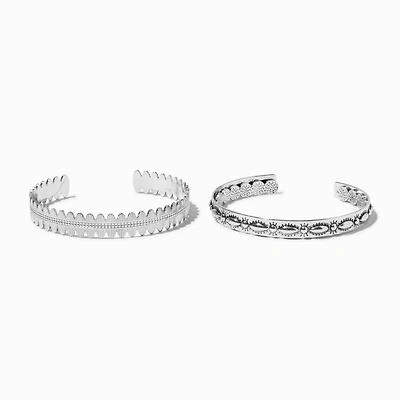 Silver-tone Cowgirl Textured Cuff Bracelets - 3 Pack