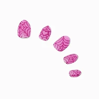 Pink Glitter Spiderweb Halloween Stiletto Press On Faux Nail Set - 24 Pack