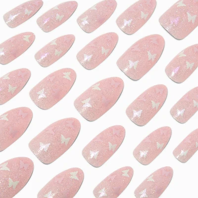 Glitter Butterfly Stiletto Vegan Faux Nail Set - 24 Pack