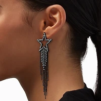 Black Crystal Star Fringe 4" Drop Earrings 