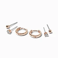 Rose Gold-tone Earring Stackables Set - 3 Pack