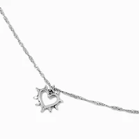 Silver-tone Spike Heart Pendant Necklace