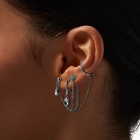 Silver-tone Oval Chain Earring Stackables Set - 6 Pack