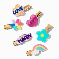 Claire's Club Rainbow Happy Hair Clips - 6 Pack