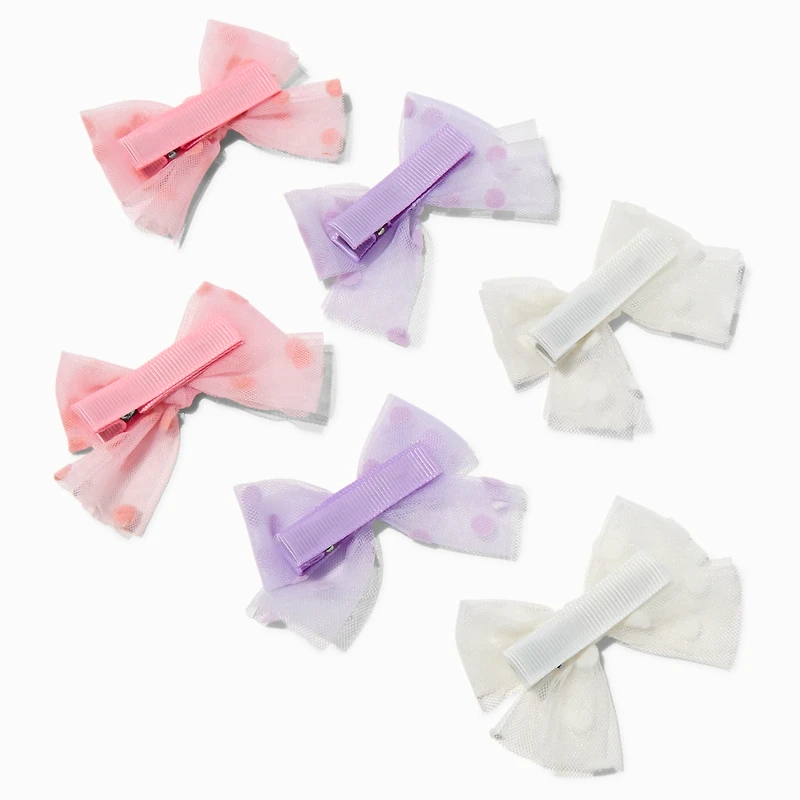 Claire's Club Pastel Polka Dot Mesh Hair Bow Clips - 6 Pack