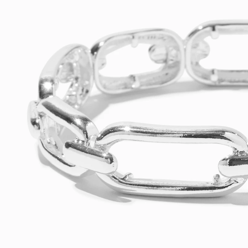 Silver-tone Rectangular Chain Link Stretch Bracelet 