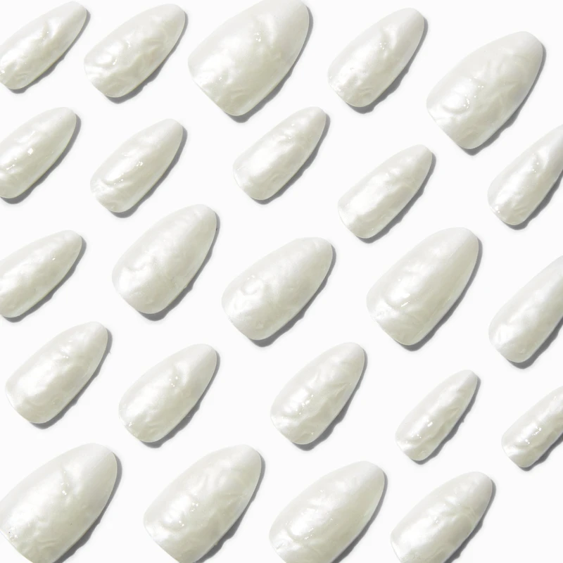White Glazed Almond Vegan Faux Nail Set - 24 Pack