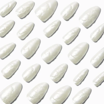 White Glazed Almond Vegan Faux Nail Set - 24 Pack