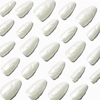 White Glazed Almond Vegan Faux Nail Set - 24 Pack