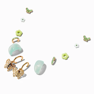 Gold-tone & Green Butterfly Earring Stackables Set - 6 Pack 
