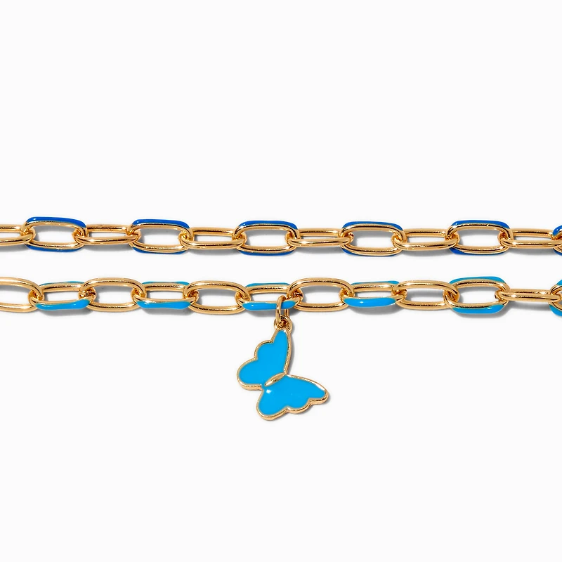 Blue Butterfly Colored Link Chain Bracelets - 2 Pack