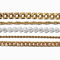 Gold-tone Mixed Chain Bracelet Set - 5 Pack