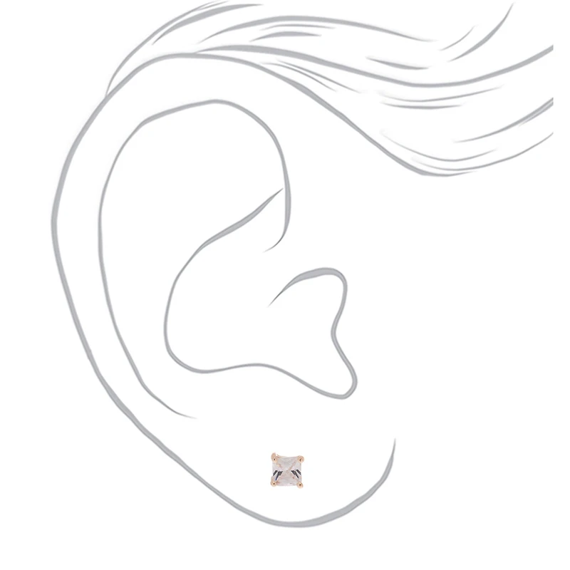 Rose Gold Cubic Zirconia 4mm Square Stud Earrings