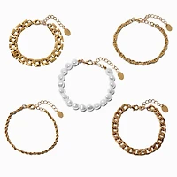Gold-tone Mixed Chain Bracelet Set - 5 Pack