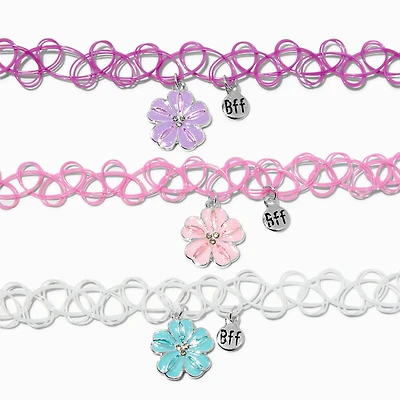 Best Friends Tropical Flower Tattoo Choker Necklaces - 3 Pack