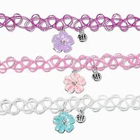 Best Friends Tropical Flower Tattoo Choker Necklaces - 3 Pack