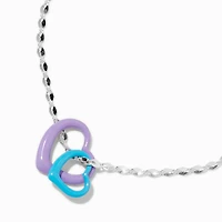 Purple & Blue Enamel Double Heart Pendant Necklace