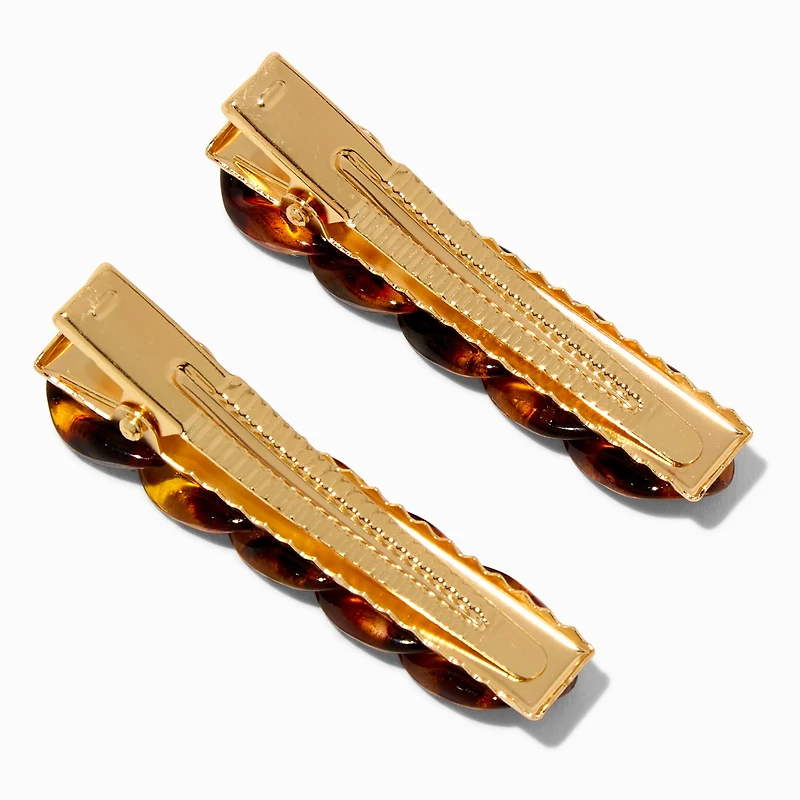 Tortoiseshell Chain Hair Barrette Clips - 2 Pack