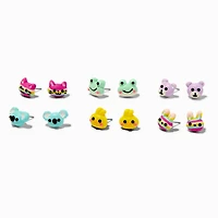Adorable Animal Face Stud Earrings - 6 Pack