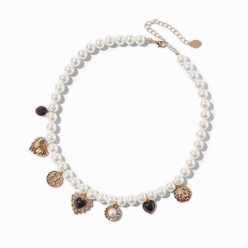 Gold-tone & Pearl Charm Necklace 