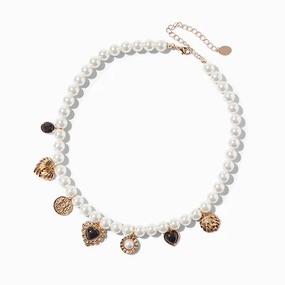 Gold-tone & Pearl Charm Necklace 