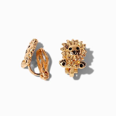 Gold-tone Lion Clip-On Stud Earrings