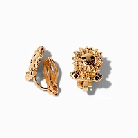 Gold-tone Lion Clip-On Stud Earrings