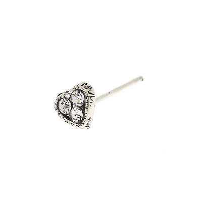22G Silver-tone Stainless Steel Crystal Heart Nose Stud