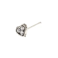 22G Silver-tone Stainless Steel Crystal Heart Nose Stud