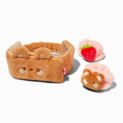 Strawberry Bear Makeup Bow Headwrap & Face Washing Wrist Bands - 3 Pack