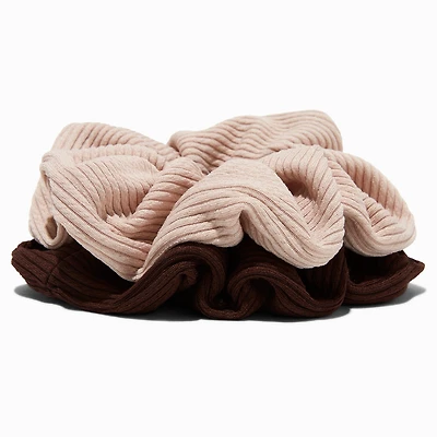 Ivory & Brown Ribbed Hair Scrunchies - 2 Pack