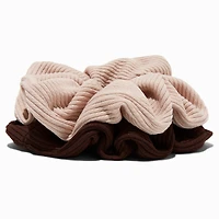 Ivory & Brown Ribbed Hair Scrunchies - 2 Pack
