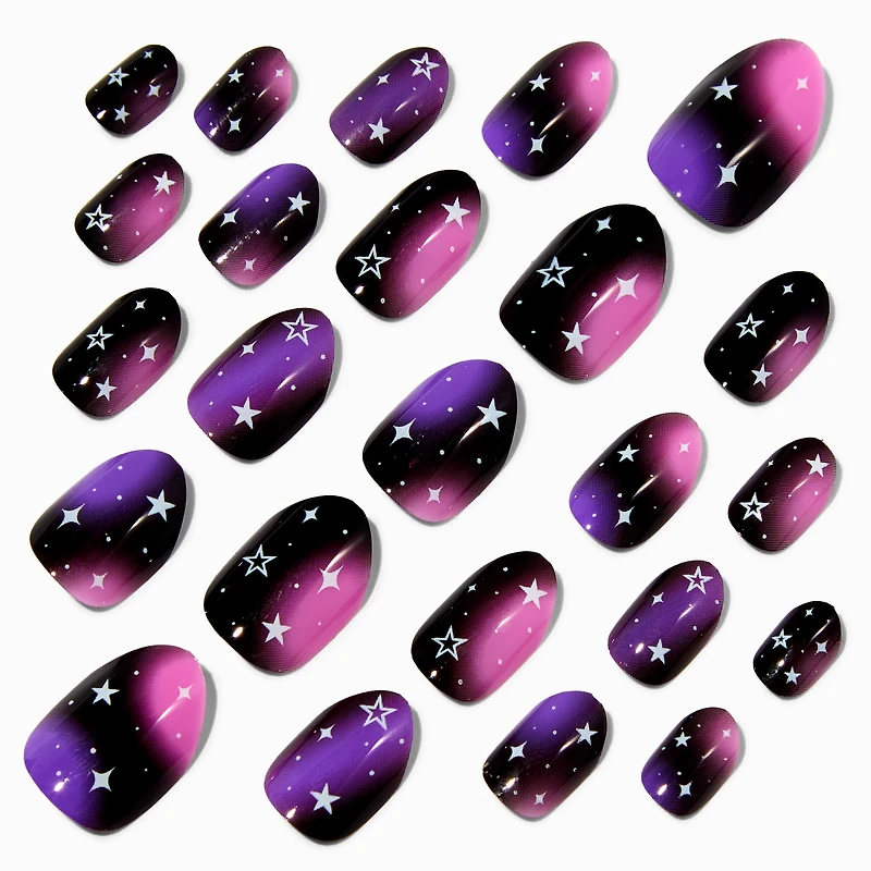 Purple Galaxy Stiletto Vegan Press On Faux Nail Set - 24 Pack