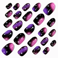 Purple Galaxy Stiletto Vegan Press On Faux Nail Set - 24 Pack