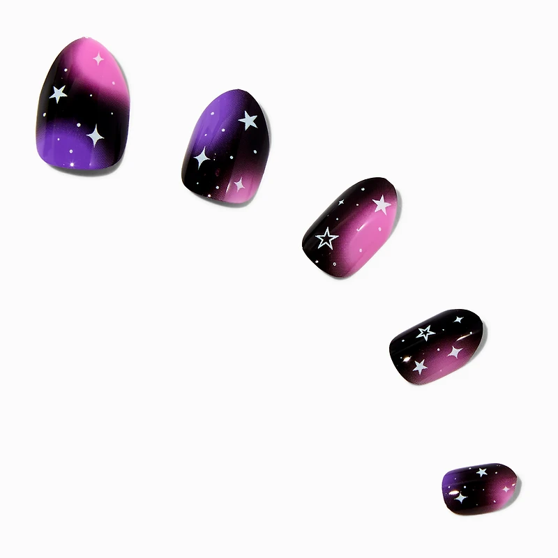 Purple Galaxy Stiletto Vegan Press On Faux Nail Set - 24 Pack