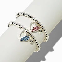 Best Friends Gem Heart Charm Beaded Stretch Bracelets - 2 Pack