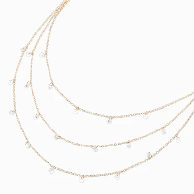 Gold-tone Cubic Zirconia Confetti Multi-Strand Necklace 