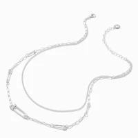 Silver-tone Safety Pin Chain Multi-Strand Necklace