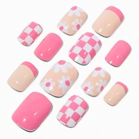 Yellow Checkered Press On Faux Nail Set