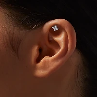 Sterling Silver Ball, Clover, & Trio Crystal 16G Threadless Flat Back Helix Earring - 3 Pack