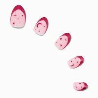 Pink Stars French Tip Stiletto Press On Vegan Faux Nail Set - 24 Pack