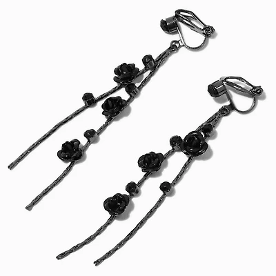 Black Rose Vines 2" Clip-On Drop Earrings