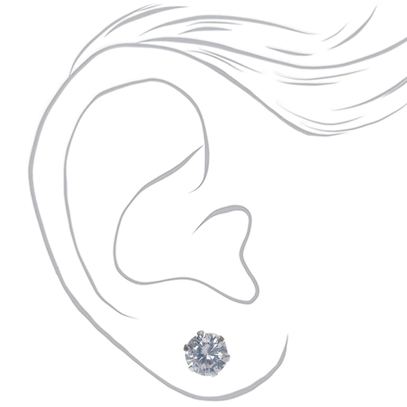 C LUXE by Claire's Sterling Silver Cubic Zirconia 6mm Round Stud Earrings