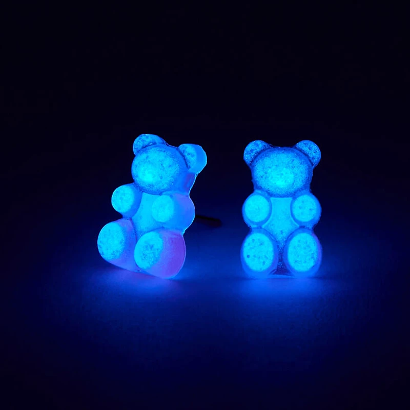 Pink 0.5" Gummy Bears® Glow In The Dark Stud Earrings
