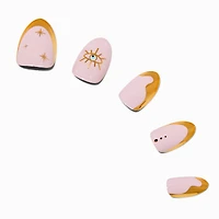 Gold Celestial French Tip Short Almond Vegan Faux Nail Set - 24 Pack