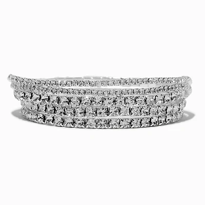 Silver-tone Rhinestone Stretch Bracelets